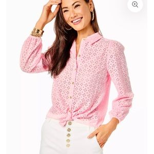 Lilly Pulitzer 
Sea Breeze Eyelet Button-Down. Color, pink blossom NWT